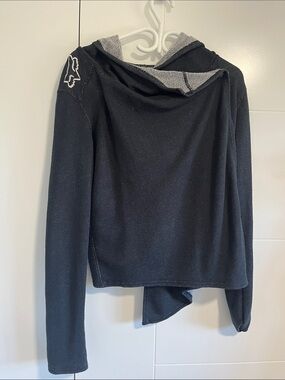 Fox Black Hooded Women's Cardigan with Gray Lining